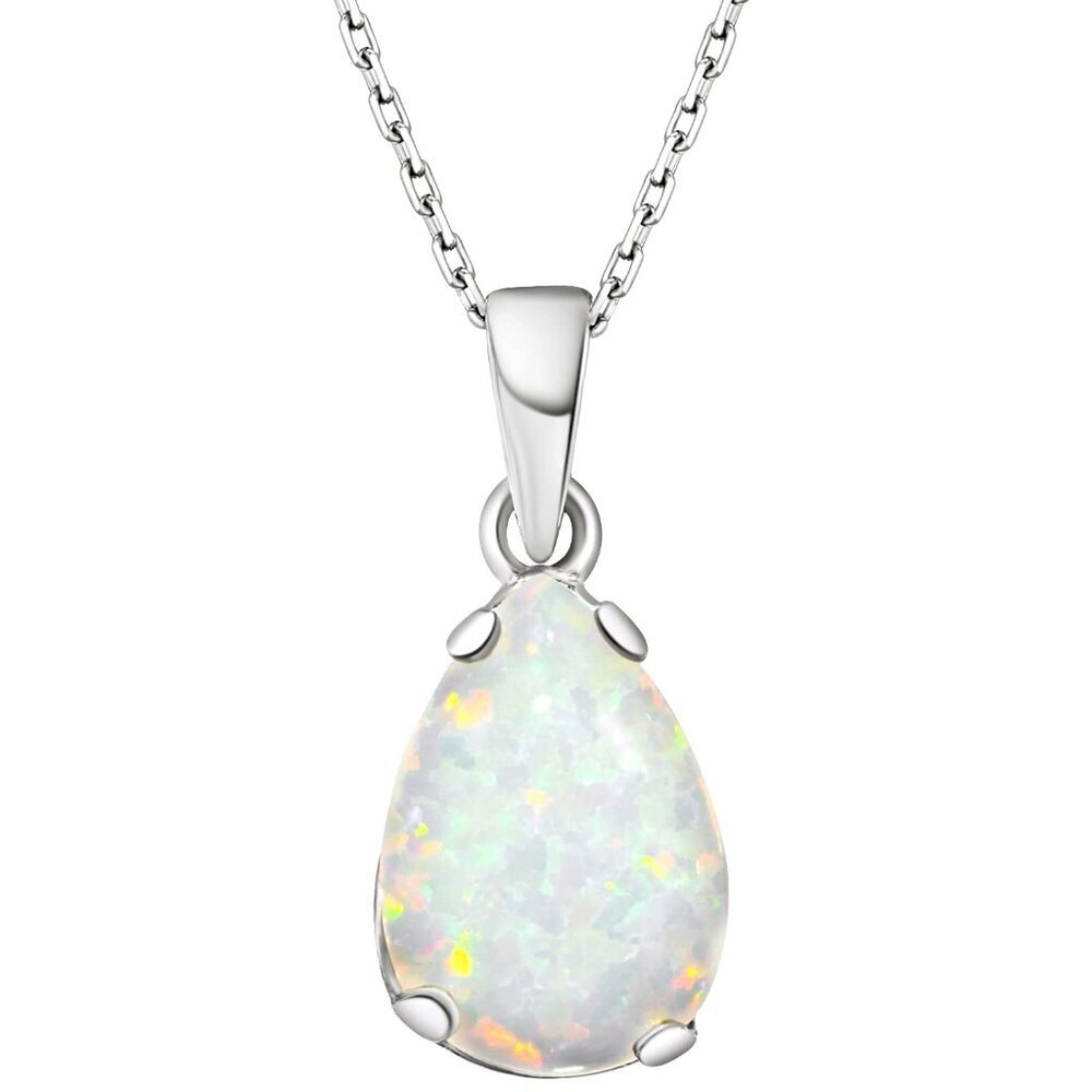 925 Sterling Silver Opal Necklace - Opal Teardrop Necklace - October Birthstone